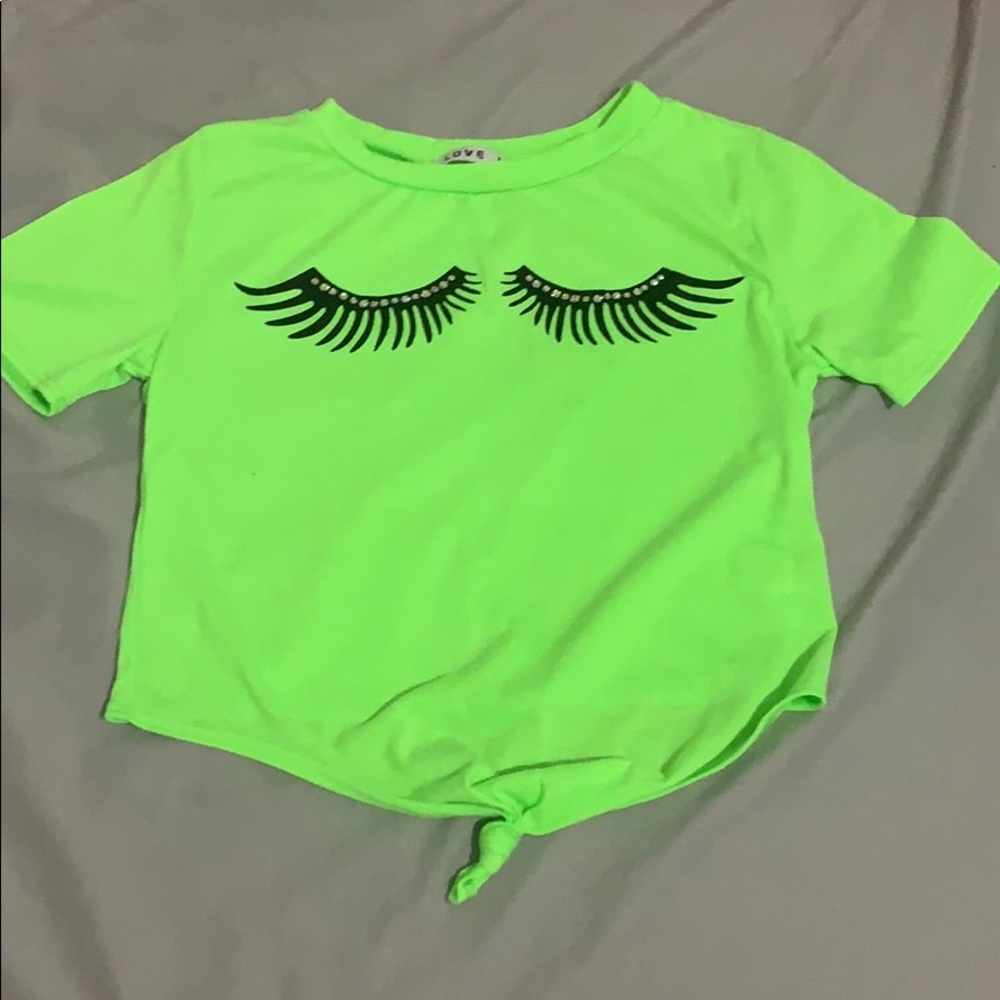 Neon green with two eyelashes and rhinestone!!